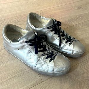 Golden Goose Deluxe Brand silver metallic distressed sneakers